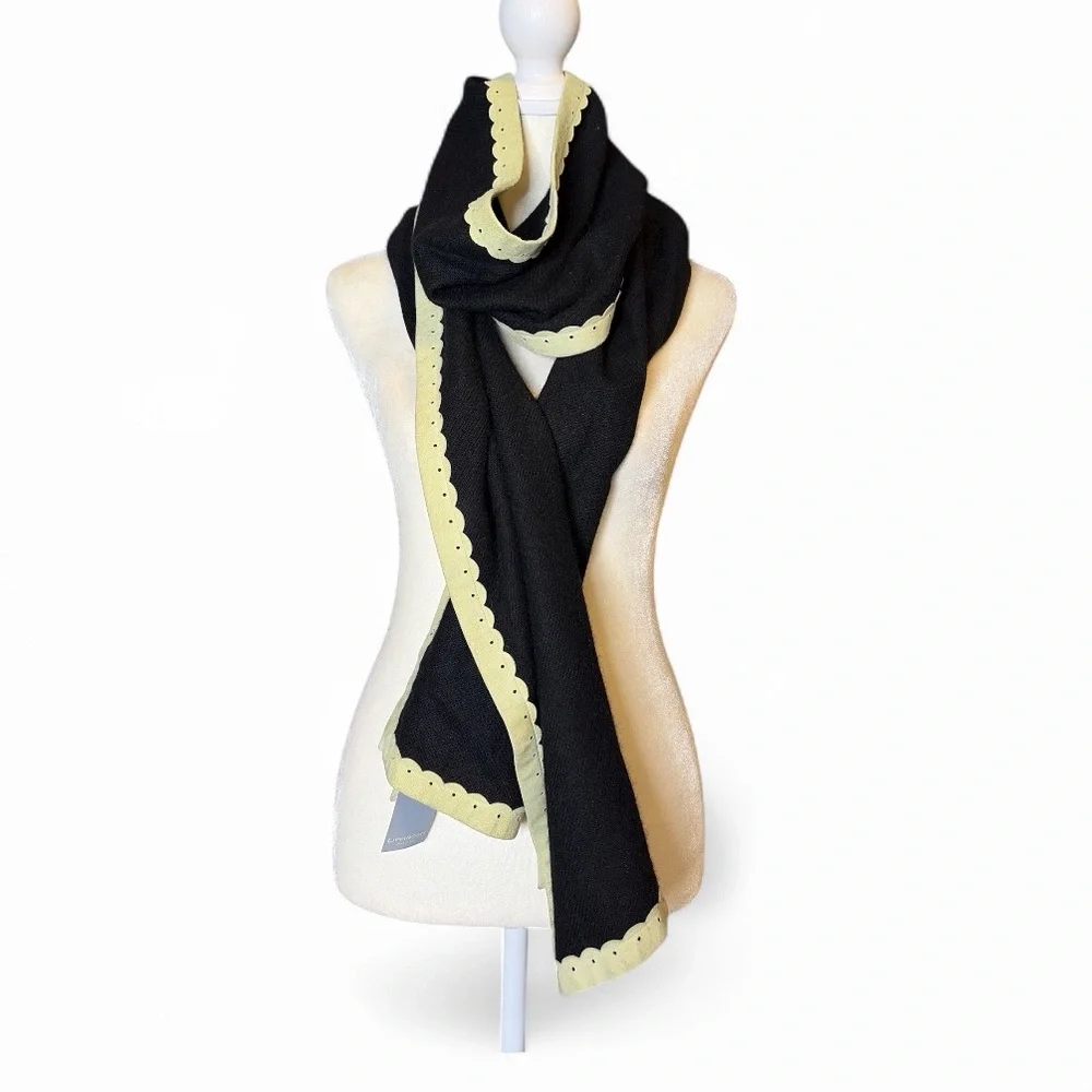 Peter Elliot Lippincott Sciarpina Green Suede & Black Wool Scarf NWT